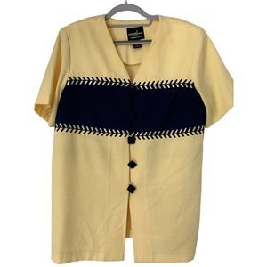 Womens Positive Attitude VTG 16P Top Button Front Yellow Navy Shop Girl 5092